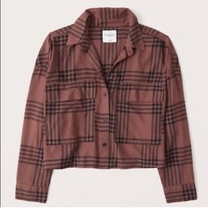 Abercrombie & Fitch 90s Cropped Flannel Dark Red Plaid Size Large EUC